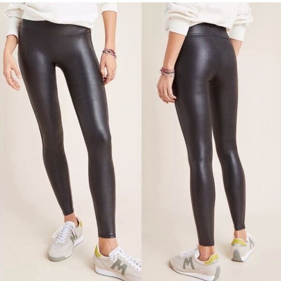 SPANX Faux Leather High Waisted Leggings in Black Size Large Petite Style 2437 - Picture 4 of 15